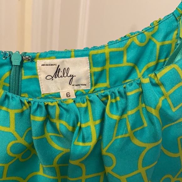 Milly New York Green Yellow Cap Sleeve Silk Dress - Picture 4 of 4
